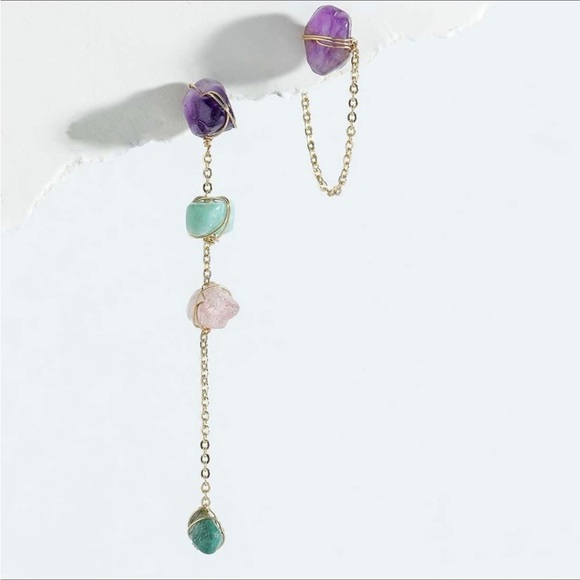 Stone Gold Chain Mismatched Earrings - Picture 3 of 4
